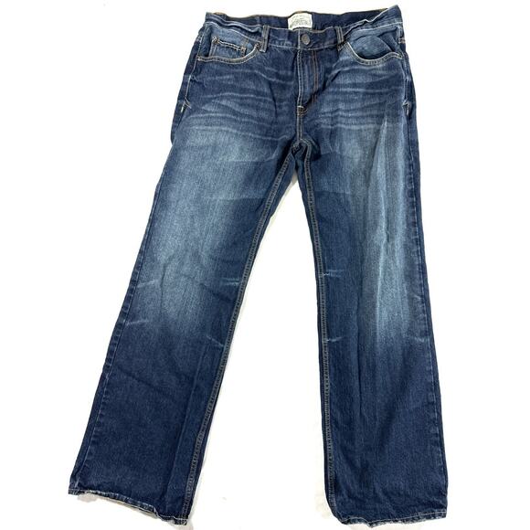 Aeropostale Benton Men’s Jeans 33x32 Bootcut Blue Denim Distressed Raw Hem - Picture 1 of 7